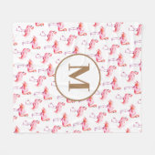Waterverf Roze Tropisch Flamingo Monogram Initiaal Fleece Deken (Voorkant (Horizontaal))