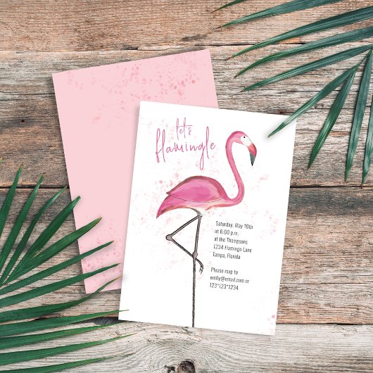 Waterverf roze tropisch strand flamingo kaart