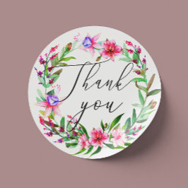 Waterverf roze tropische bloem bruiloft bedankt ronde sticker