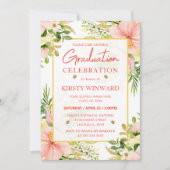 Waterverf Roze Tropische Bloemen Afstuderen Kaart (Voorkant)