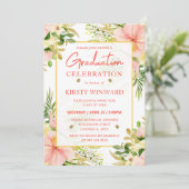 Waterverf Roze Tropische Bloemen Afstuderen Kaart (Staand voorkant)