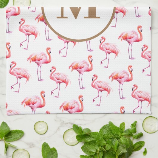 Waterverf Roze Tropische Flamingo Aangepaste Monog Theedoek (Gevouwen)