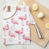 Waterverf Roze Tropische Flamingo Aangepaste Monog Theedoek (Quarter Fold)