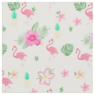 Waterverf roze tropische flamingo zomerbloemen stof