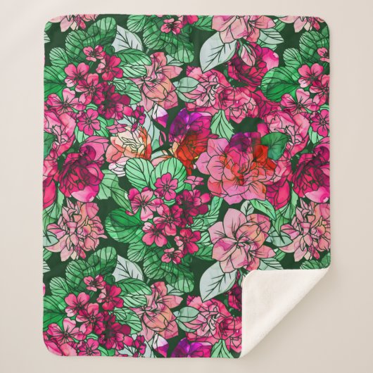 Waterverf roze tuin bloemen flessenpatroon sherpa deken (Voorkant)