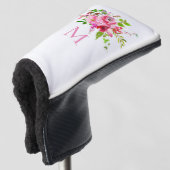 Waterverf Roze Tuin Bloemen Monogram Golfheadcover (3/4 voorkant)