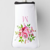 Waterverf Roze Tuin Bloemen Monogram Golfheadcover (Draai 90)