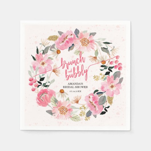 Waterverf Roze Tuin Bloemen Vrijgezellenfeest Servet (Voorkant)