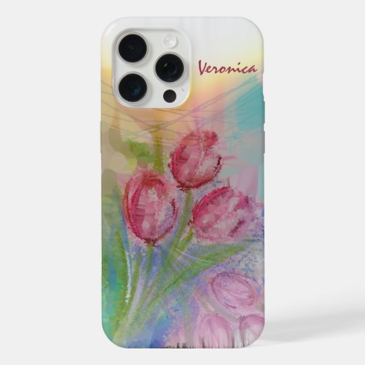 Waterverf Roze Tulip iPhone Hoesje (Achterkant)