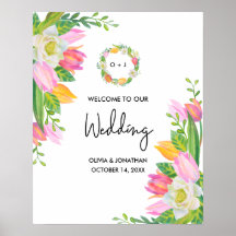 Waterverf Roze Tulip Monogram Weddenschap Welkom