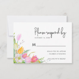 Waterverf Roze Tulip Script Bruiloft RSVP Kaart