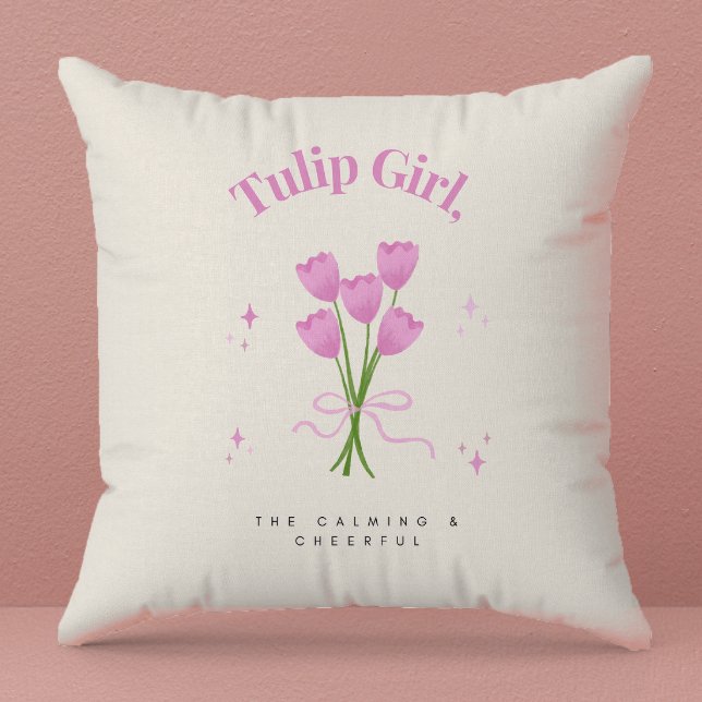 Waterverf Roze Tulp Bloem Illustratie Kussen (Creator heeft geüpload)
