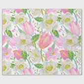 Waterverf Roze Tulp Bloempatroon Gift Cadeaupapier (Vlak)
