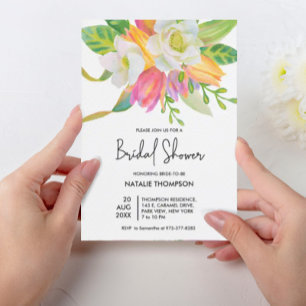 Waterverf Roze Tulp Bridal Shower Invitation Kaart