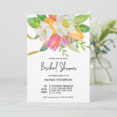 Waterverf Roze Tulp Bridal Shower Invitation Kaart (Staand voorkant)