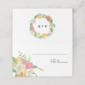 Waterverf Roze Tulp Bruiloft Monogram Plaats Kaart Plaatskaartje (Buitenkant ongevouwen)