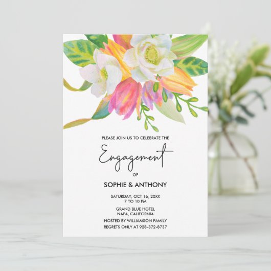 Waterverf Roze Tulp Bruiloft Verloving Uitnodigen Kaart (Staand voorkant)