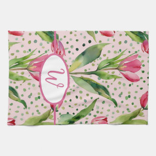 waterverf roze tulp floraal theedoek