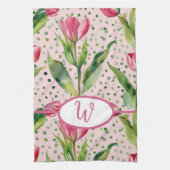  waterverf roze tulp floraal theedoek (Verticaal)