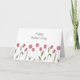 Waterverf Roze Tulp Moederdag Wenskaart Kaart