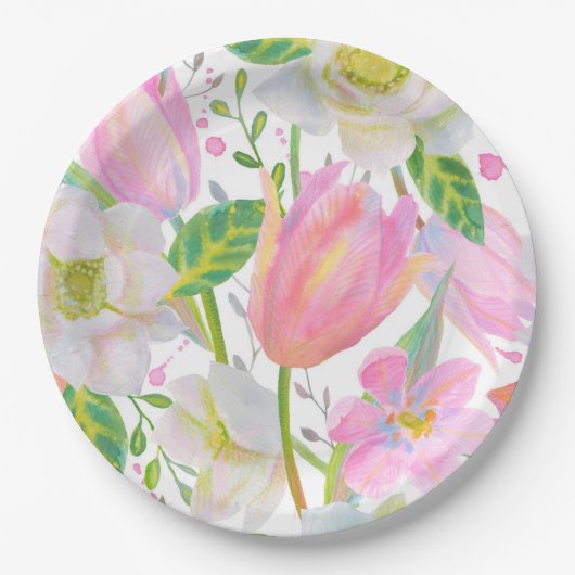 Waterverf roze Tulp Pattern Bord (Voorkant)
