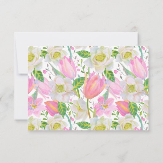 Waterverf Roze Tulp Wedding Reception Kaart (Achterkant)