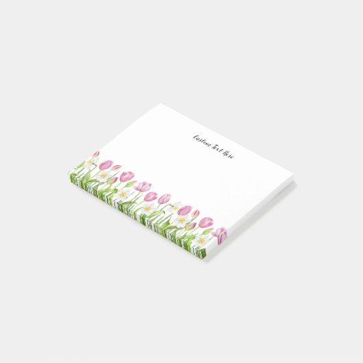 Waterverf Roze Tulpen Aangepaste tekst na-it notit Post-it® Notes (Schuin)