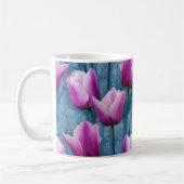Waterverf Roze Tulpen & Blauw Stucco Koffiemok (Links)