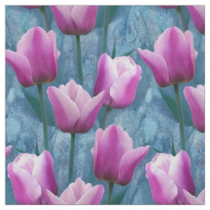 Waterverf Roze Tulpen & Blauw Stucco Stof