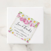 Waterverf roze tulpen en narcissen bruiloft bedankjes labels (In situ)