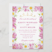 Waterverf roze tulpen en narcissen bruiloft kaart (Voorkant)