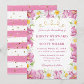 Waterverf roze tulpen en narcissen bruiloft kaart (Voorkant / Achterkant)