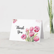 Waterverf roze Tulpen gevouwen Dankkaart