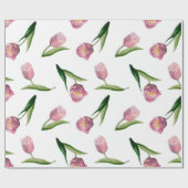 Waterverf roze tulpen naadloos patroon cadeaupapier (Vlak)