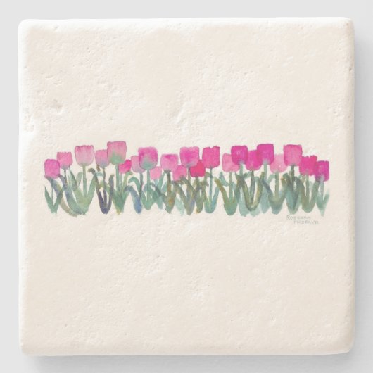 Waterverf Roze Tulpen Onderzetter (Voorkant)