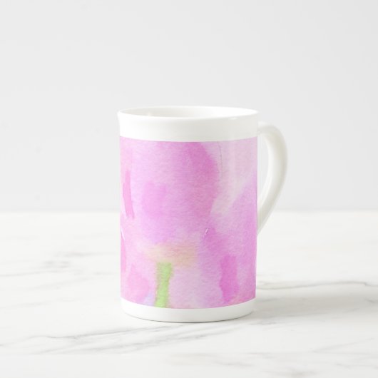 Waterverf Roze Tulps Bone China Mok (Voorkant rechts)