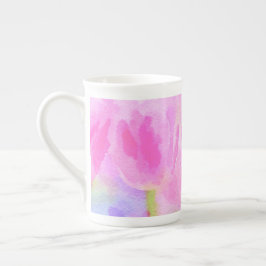 Waterverf Roze Tulps Bone China Mok