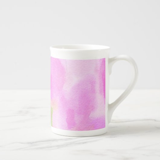 Waterverf Roze Tulps Bone China Mok (Rechts)