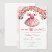 Waterverf Roze Tutu Jurk rozen en Gouden Boog Kaart (Voorkant / Achterkant)