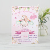 Waterverf Roze Unicorn Baby shower Uitnodiging (Staand voorkant)