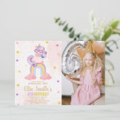 Waterverf Roze Unicorn Birthday Invitation foto Kaart (Staand voorkant)
