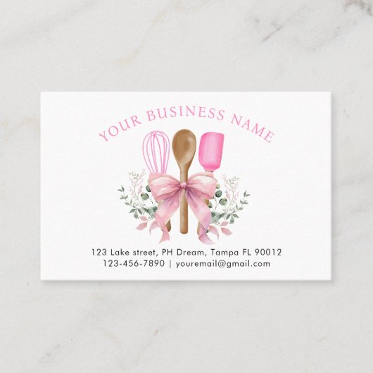 Waterverf Roze Utensils Bakkerij Klantenkaartje (Voorkant)