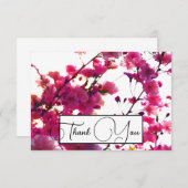 Waterverf roze veer floraal | Drijvende boom Bedankkaart (Voorkant / Achterkant)