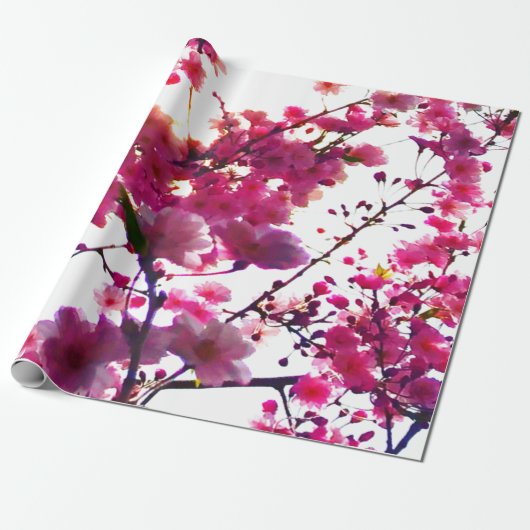 Waterverf roze veer floraal | Drijvende boom Cadeaupapier (Uitgerold)