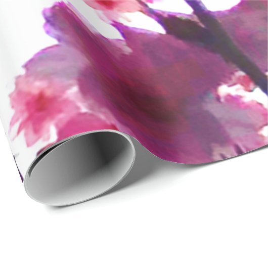 Waterverf roze veer floraal | Drijvende boom Cadeaupapier (Rol Hoek)