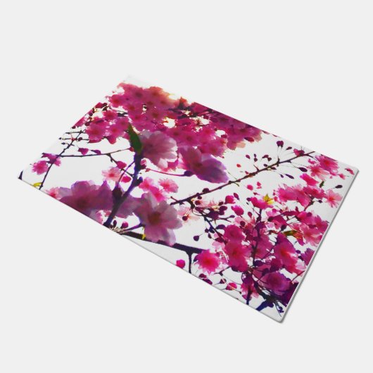 Waterverf roze veer floraal | Drijvende boom Deurmat (Schuin)