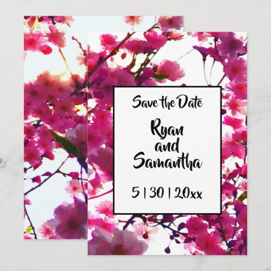 Waterverf roze veer floraal | Drijvende boom Save The Date (Voorkant / Achterkant)