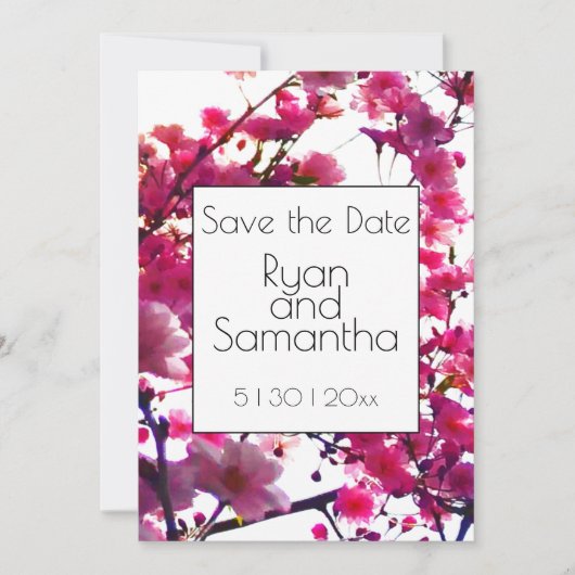 Waterverf roze veer floraal | Drijvende boom Save The Date (Voorkant)