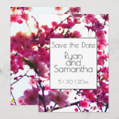 Waterverf roze veer floraal | Drijvende boom Save The Date (Voorkant / Achterkant)