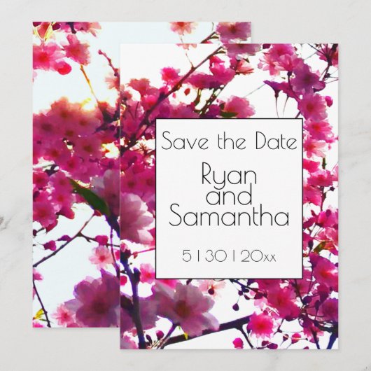 Waterverf roze veer floraal | Drijvende boom Save The Date (Voorkant / Achterkant)